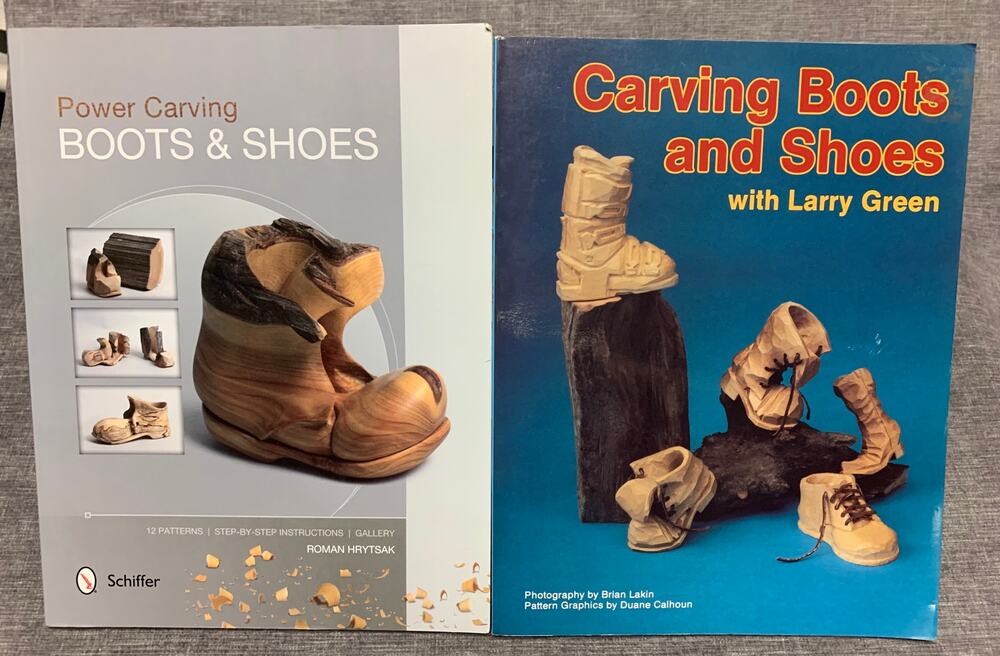 Lot of 2 Wood Carving Books about carving boots and shoes - Many color photos